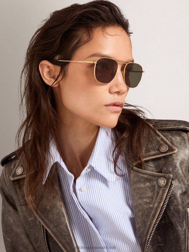 Sunframe Roger aviator style with golden frame and green lenses FN20N309 Men Golden Goose