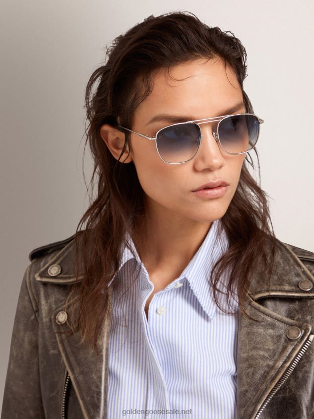 Sunframe Roger aviator style with silver frame and gradient blue lenses FN20N293 Men Golden Goose