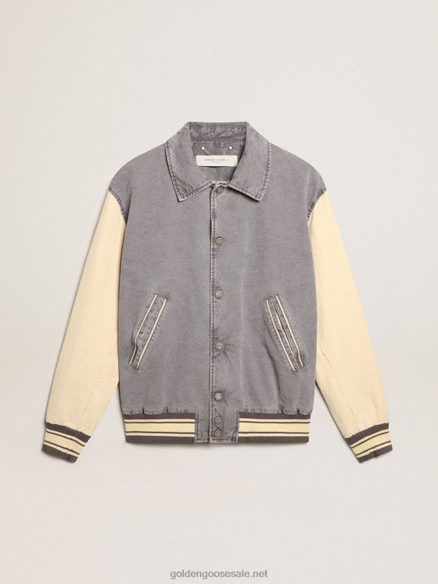 Bomber jacket in lilac-gray and marzipan-colored cotton FN20N809 Men Golden Goose