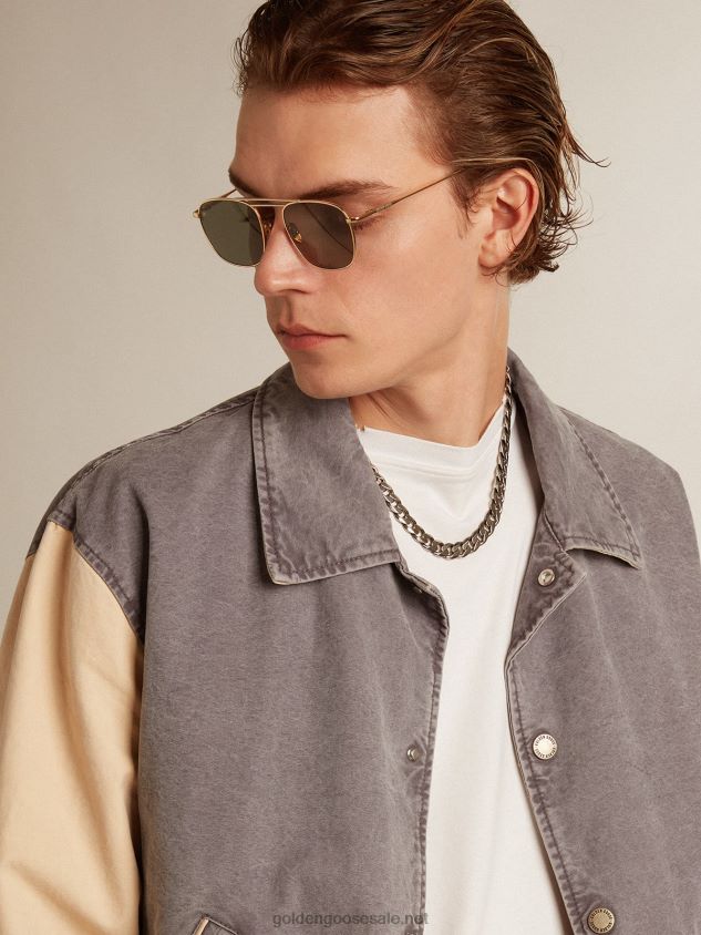 Bomber jacket in lilac-gray and marzipan-colored cotton FN20N809 Men Golden Goose