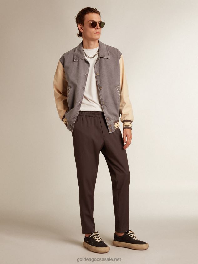 Bomber jacket in lilac-gray and marzipan-colored cotton FN20N809 Men Golden Goose