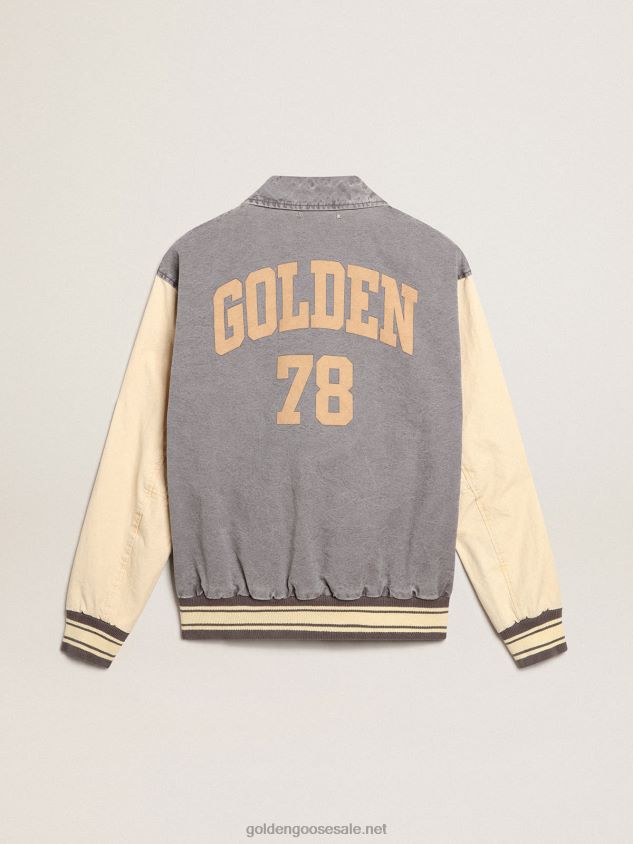 Bomber jacket in lilac-gray and marzipan-colored cotton FN20N809 Men Golden Goose