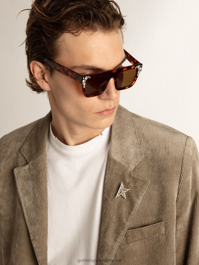 Boxy-fit single-breasted blazer in light beige cotton FN20N811 Men Golden Goose