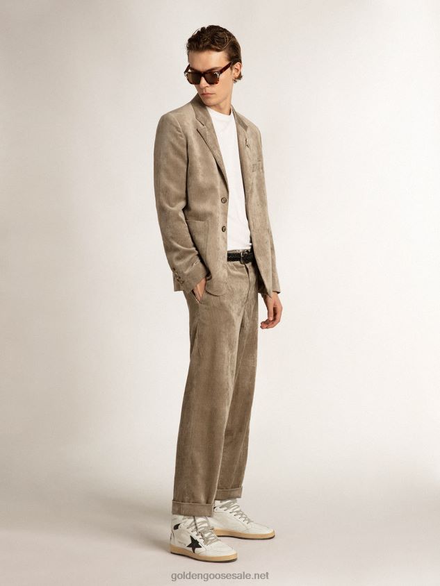 Boxy-fit single-breasted blazer in light beige cotton FN20N811 Men Golden Goose