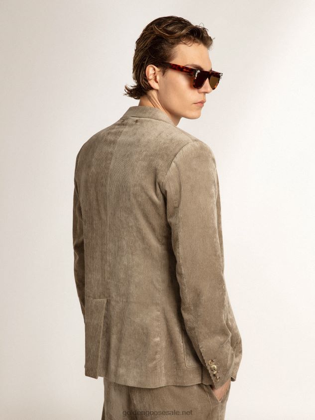 Boxy-fit single-breasted blazer in light beige cotton FN20N811 Men Golden Goose