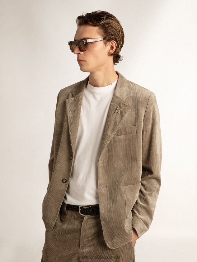 Boxy-fit single-breasted blazer in light beige cotton FN20N811 Men Golden Goose