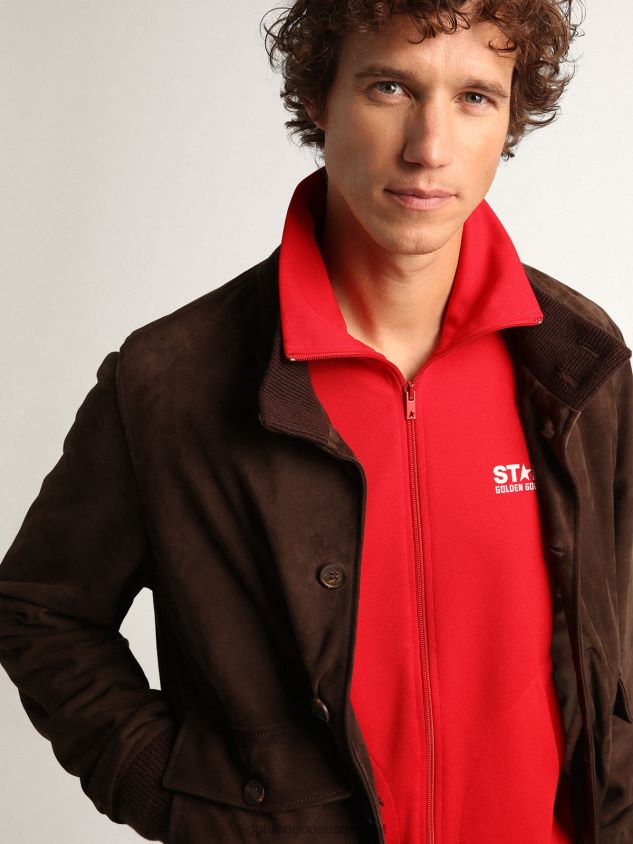 Collection flight jacket in dark brown suede FN20N827 Men Golden Goose
