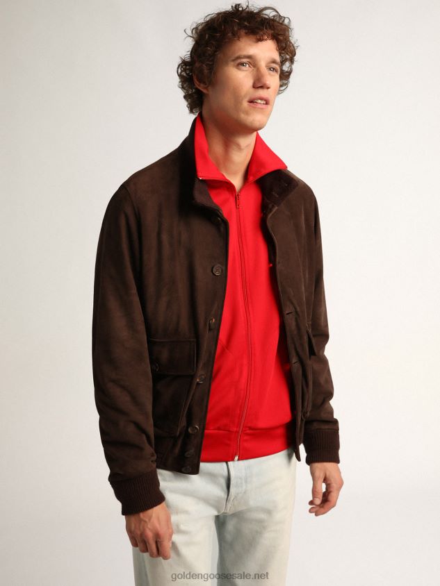 Collection flight jacket in dark brown suede FN20N827 Men Golden Goose