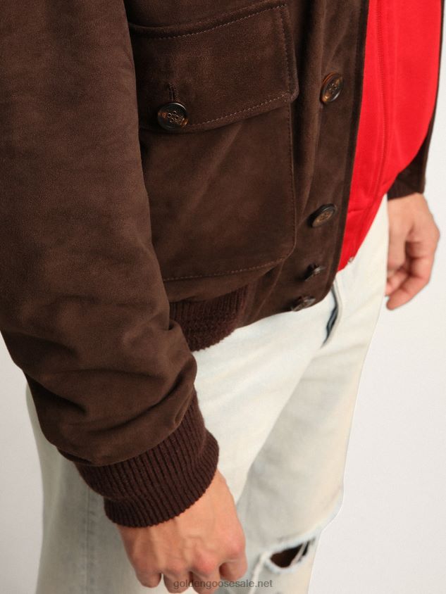 Collection flight jacket in dark brown suede FN20N827 Men Golden Goose