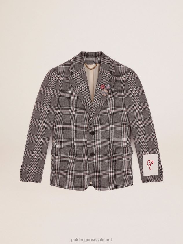 Collection single-breasted blazer in gray and white Prince of Wales check FN20N772 Men Golden Goose