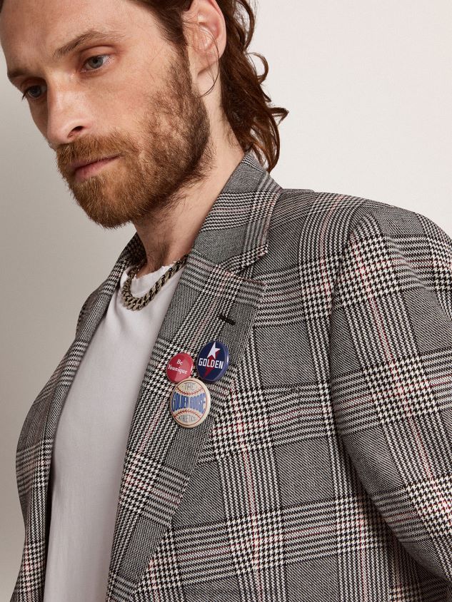 Collection single-breasted blazer in gray and white Prince of Wales check FN20N772 Men Golden Goose