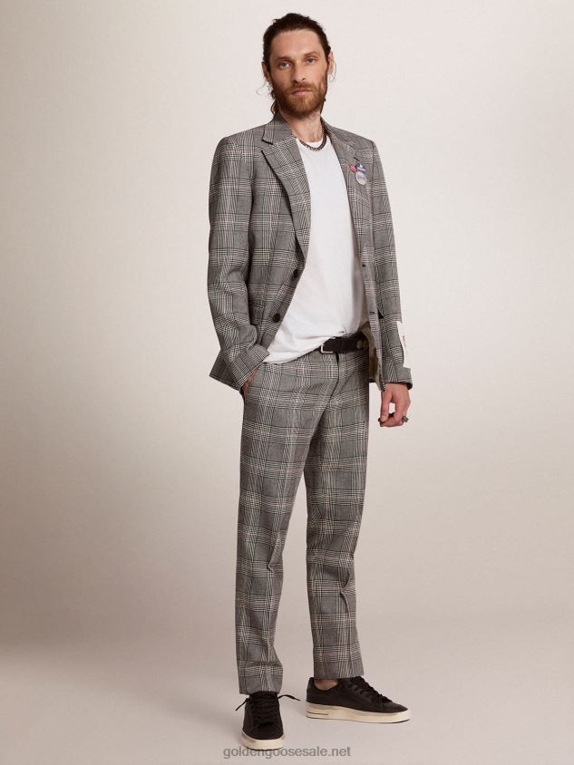 Collection single-breasted blazer in gray and white Prince of Wales check FN20N772 Men Golden Goose