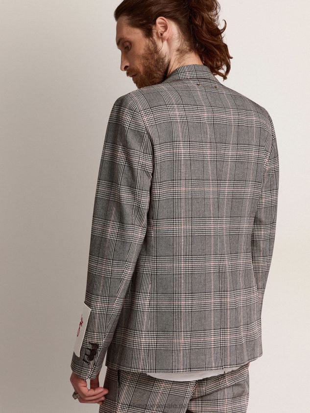 Collection single-breasted blazer in gray and white Prince of Wales check FN20N772 Men Golden Goose