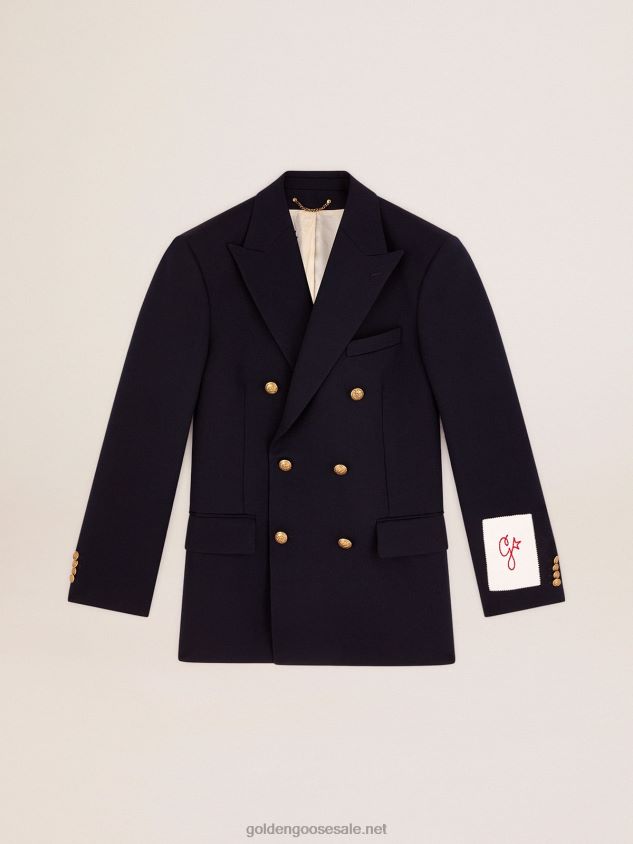 Double-breasted blazer in dark blue with gold-colored buttons FN20N689 Men Golden Goose