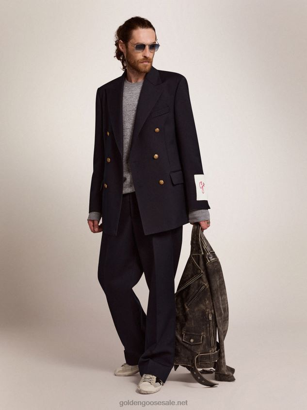 Double-breasted blazer in dark blue with gold-colored buttons FN20N689 Men Golden Goose