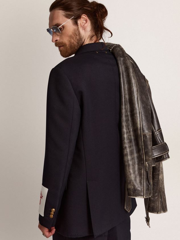 Double-breasted blazer in dark blue with gold-colored buttons FN20N689 Men Golden Goose