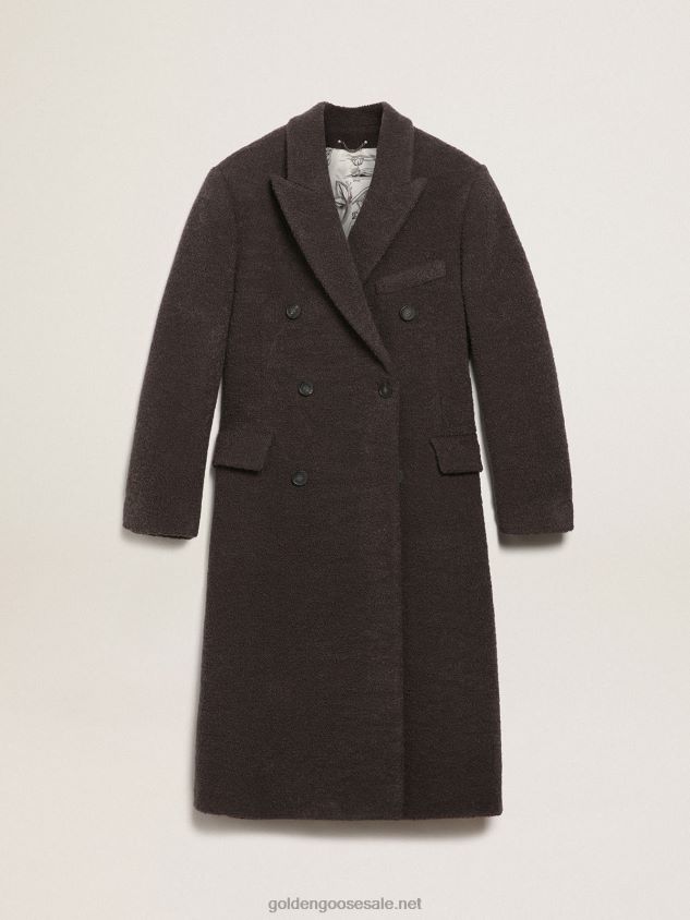 Journey Collection double-breasted coat in licorice-colored boucle wool FN20N741 Men Golden Goose
