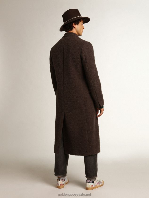 Journey Collection double-breasted coat in licorice-colored boucle wool FN20N741 Men Golden Goose