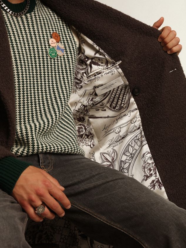 Journey Collection double-breasted coat in licorice-colored boucle wool FN20N741 Men Golden Goose