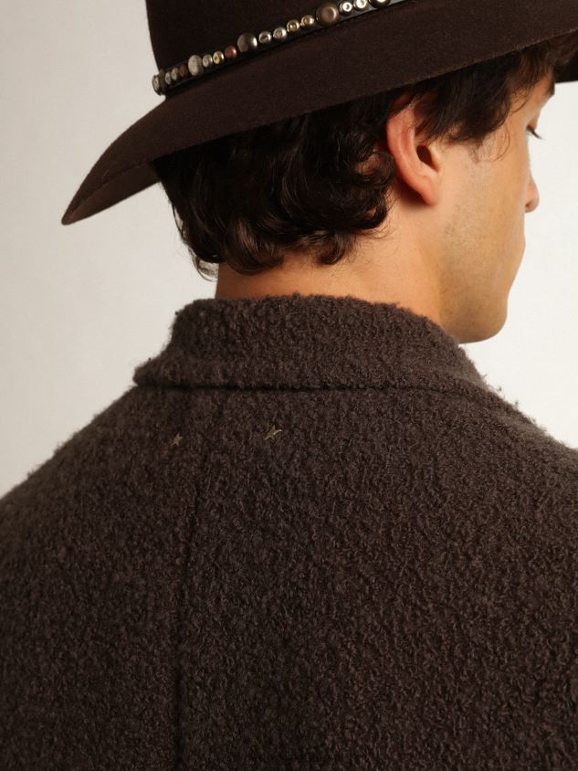 Journey Collection double-breasted coat in licorice-colored boucle wool FN20N741 Men Golden Goose