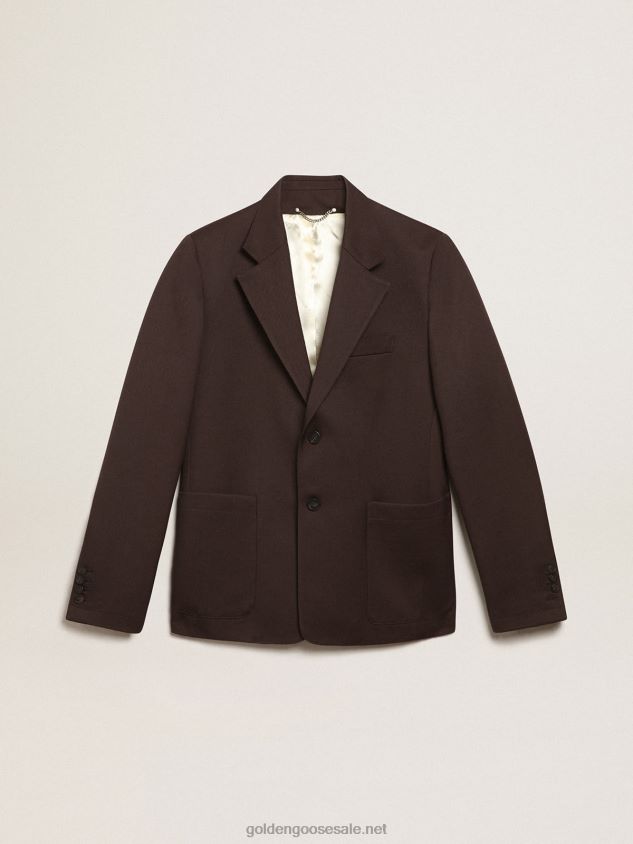 Journey Collection single-breasted blazer in licorice-colored wool gabardine with horn buttons FN20N703 Men Golden Goose