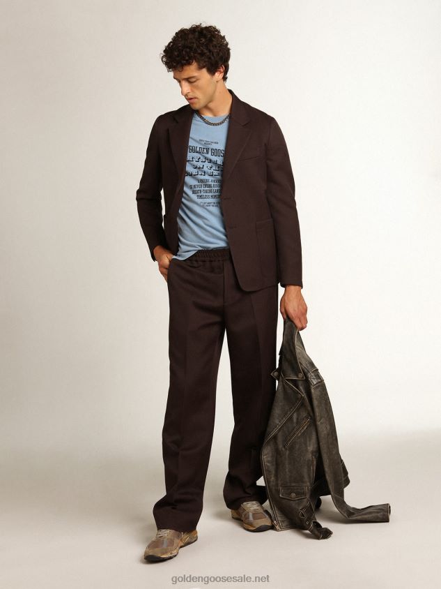 Journey Collection single-breasted blazer in licorice-colored wool gabardine with horn buttons FN20N703 Men Golden Goose