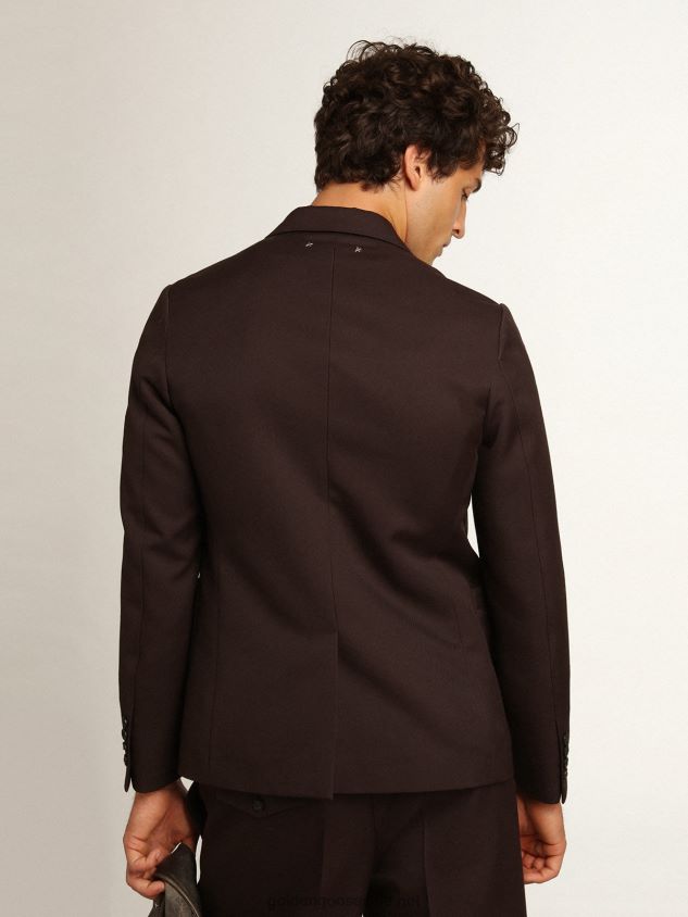 Journey Collection single-breasted blazer in licorice-colored wool gabardine with horn buttons FN20N703 Men Golden Goose