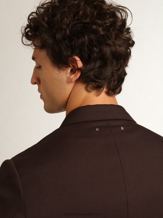 Journey Collection single-breasted blazer in licorice-colored wool gabardine with horn buttons FN20N703 Men Golden Goose
