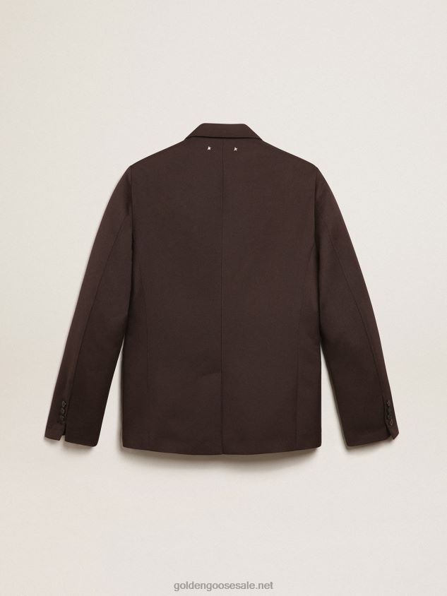 Journey Collection single-breasted blazer in licorice-colored wool gabardine with horn buttons FN20N703 Men Golden Goose