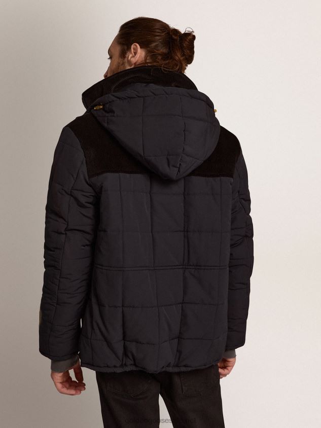 Padded jacket in dark blue nylon and black cotton corduroy FN20N725 Men Golden Goose