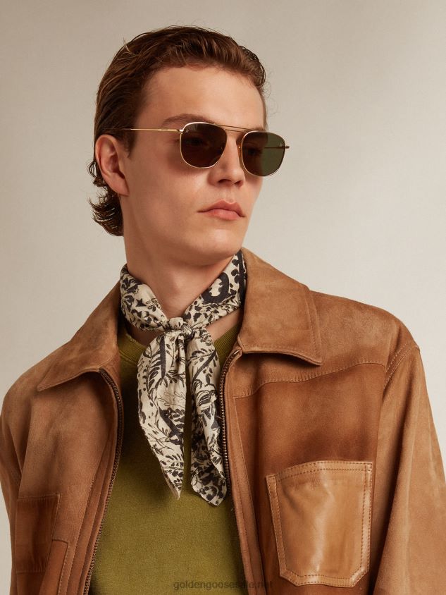 Sand-colored leather jacket with patches and zip fastening FN20N793 Men Golden Goose