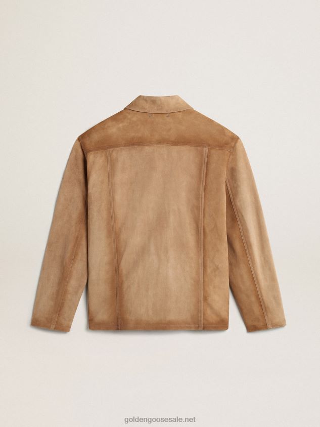 Sand-colored leather jacket with patches and zip fastening FN20N793 Men Golden Goose