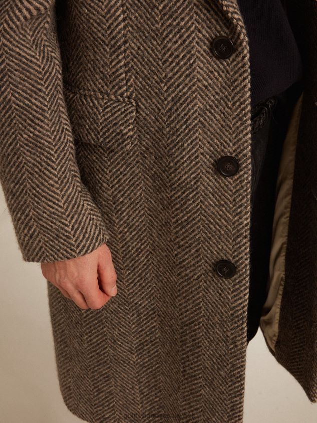 Single-breasted coat in wool with herringbone weave in beige and gray FN20N774 Men Golden Goose