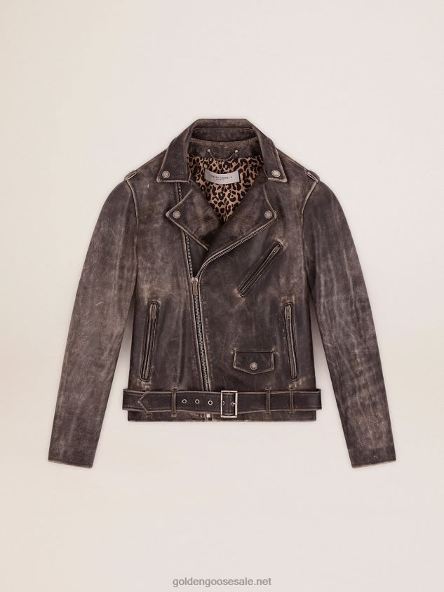 biker jacket in distressed leather FN20N692 Men Golden Goose