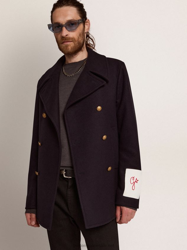 dark blue peacoat with gold-colored heraldic buttons FN20N693 Men Golden Goose