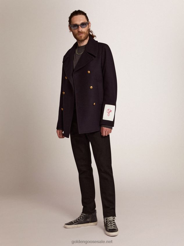dark blue peacoat with gold-colored heraldic buttons FN20N693 Men Golden Goose
