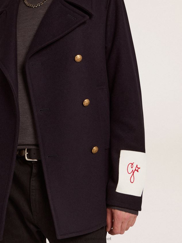 dark blue peacoat with gold-colored heraldic buttons FN20N693 Men Golden Goose