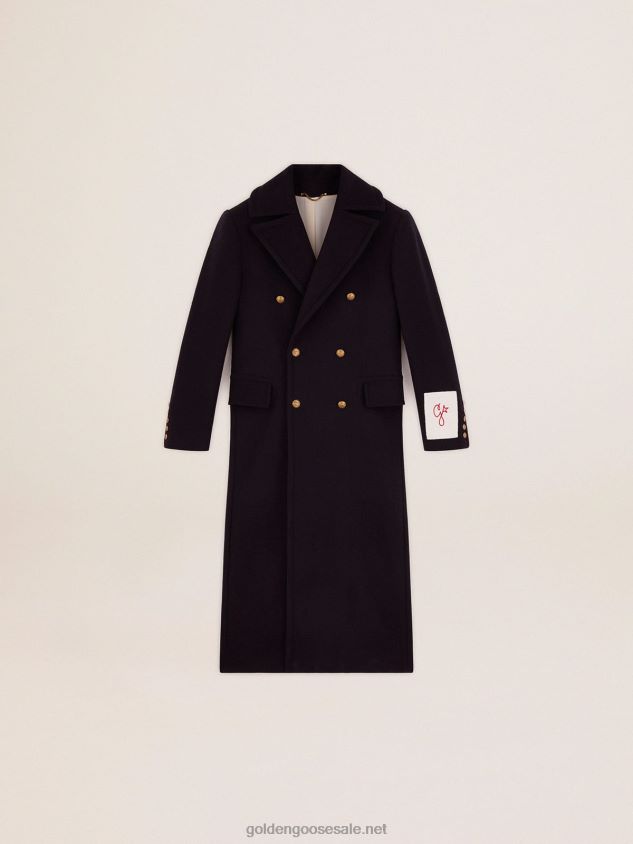double-breasted coat in dark blue wool with gold-colored buttons FN20N696 Men Golden Goose