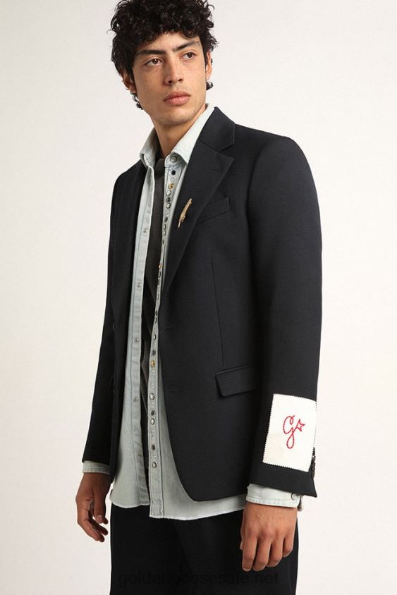 single-breasted blazer in dark blue wool gabardine FN20N812 Men Golden Goose