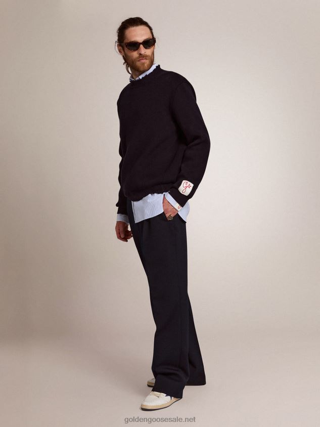 Collection wide leg pants in dark blue wool FN20N826 Men Golden Goose