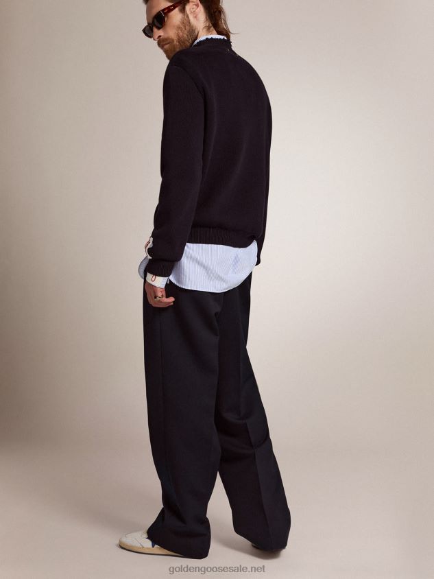 Collection wide leg pants in dark blue wool FN20N826 Men Golden Goose