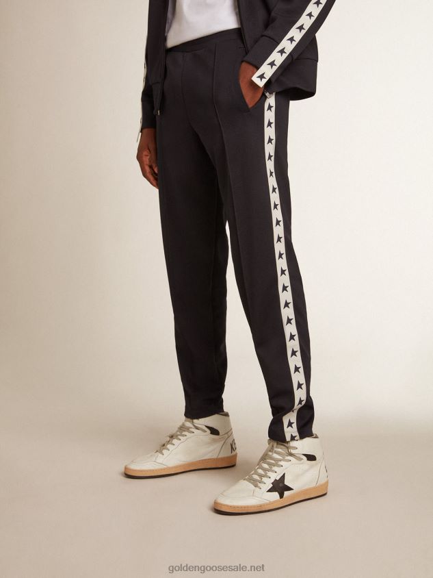 Dark blue joggers with contrasting strip and stars FN20N701 Men Golden Goose