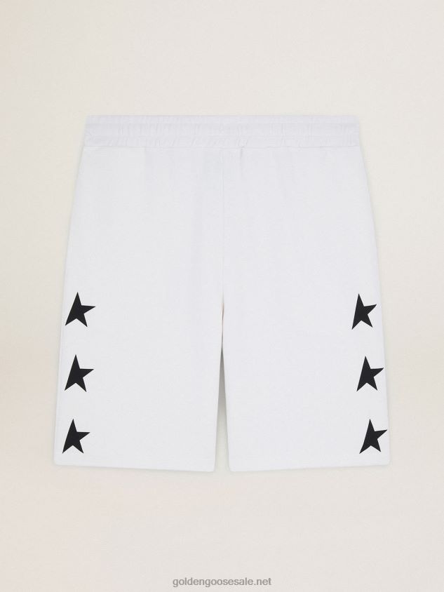 Diego Star Collection Bermuda shorts in vintage white with contrasting black stars FN20N751 Men Golden Goose