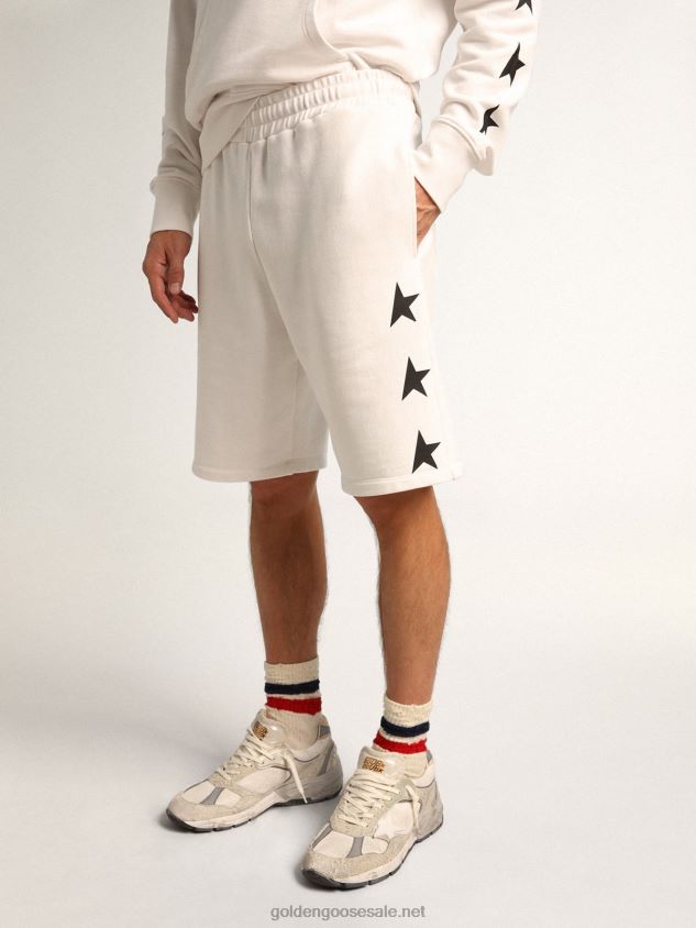 Diego Star Collection Bermuda shorts in vintage white with contrasting black stars FN20N751 Men Golden Goose