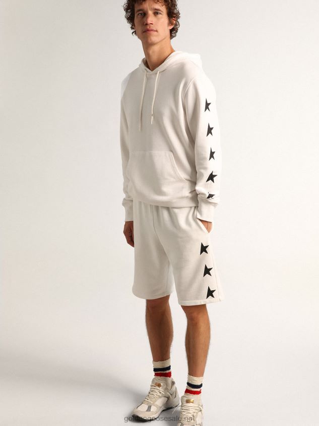 Diego Star Collection Bermuda shorts in vintage white with contrasting black stars FN20N751 Men Golden Goose
