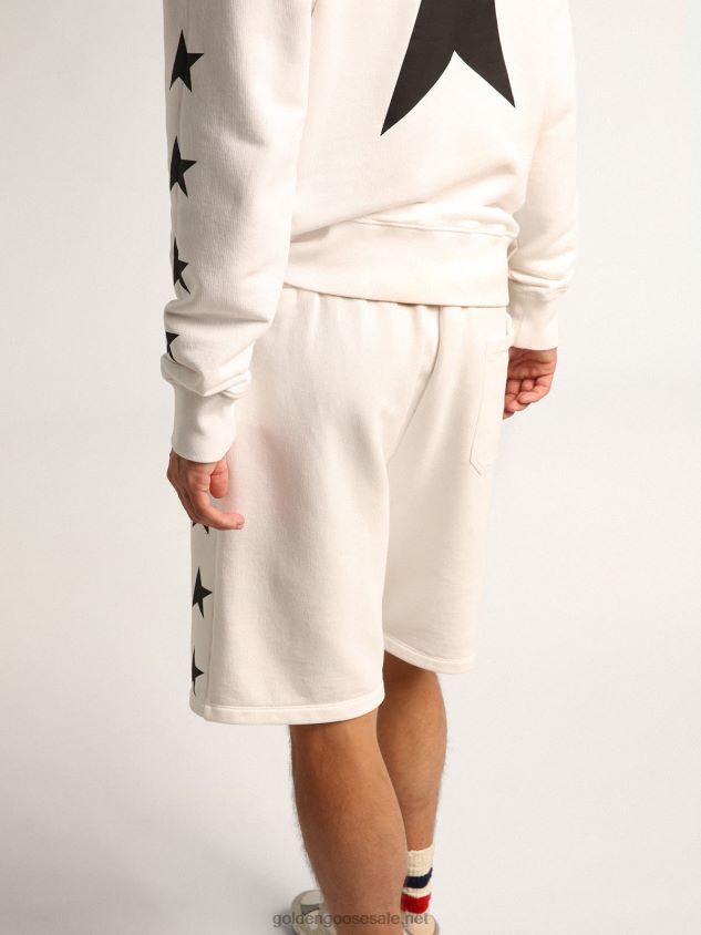 Diego Star Collection Bermuda shorts in vintage white with contrasting black stars FN20N751 Men Golden Goose