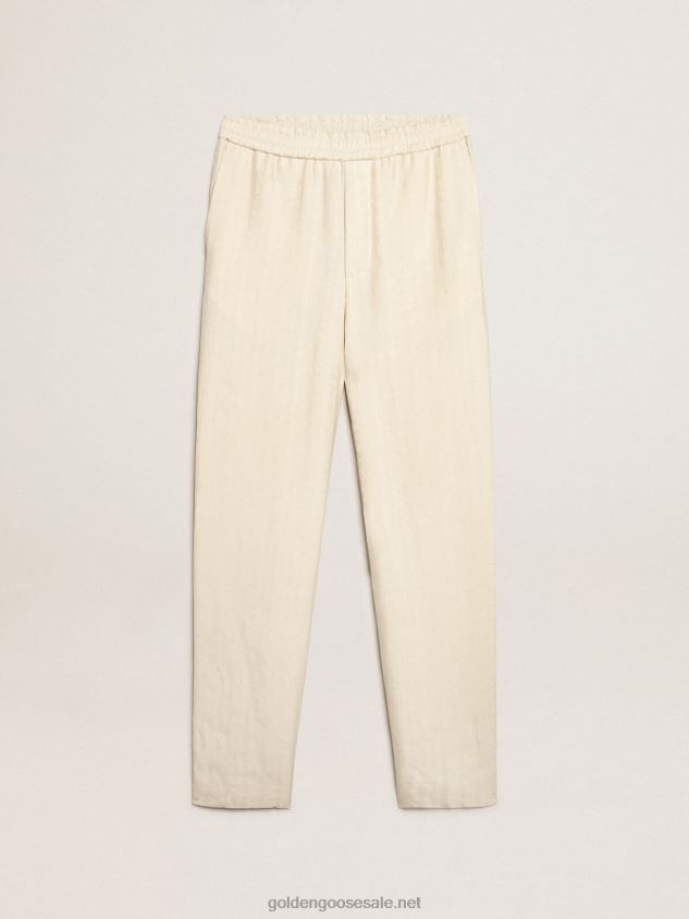 Joggers in parchment-colored linen FN20N780 Men Golden Goose