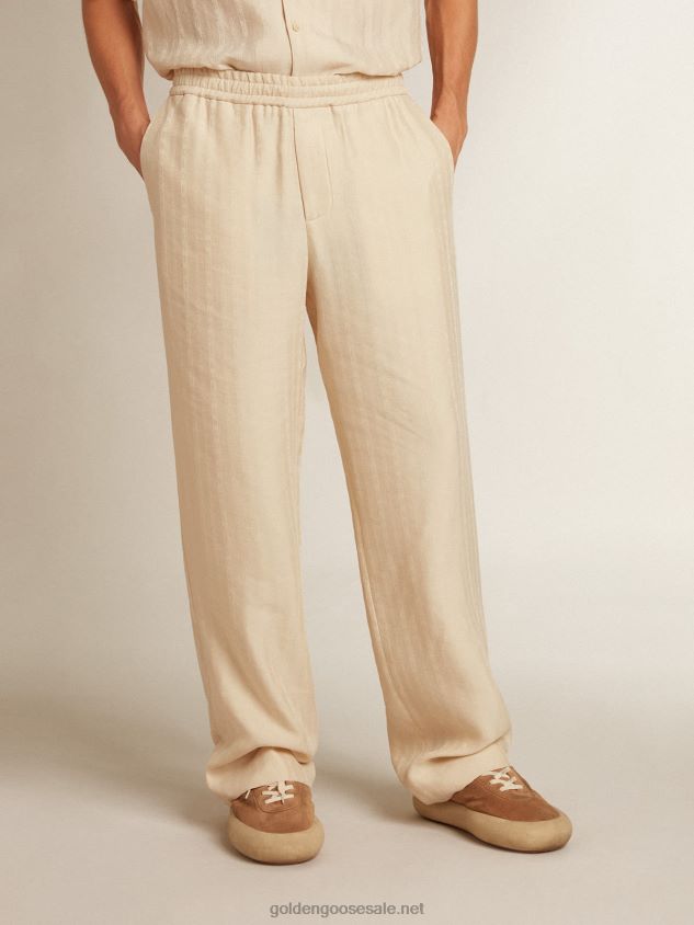 Joggers in parchment-colored linen FN20N780 Men Golden Goose