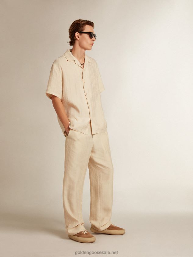Joggers in parchment-colored linen FN20N780 Men Golden Goose