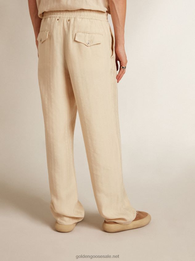 Joggers in parchment-colored linen FN20N780 Men Golden Goose